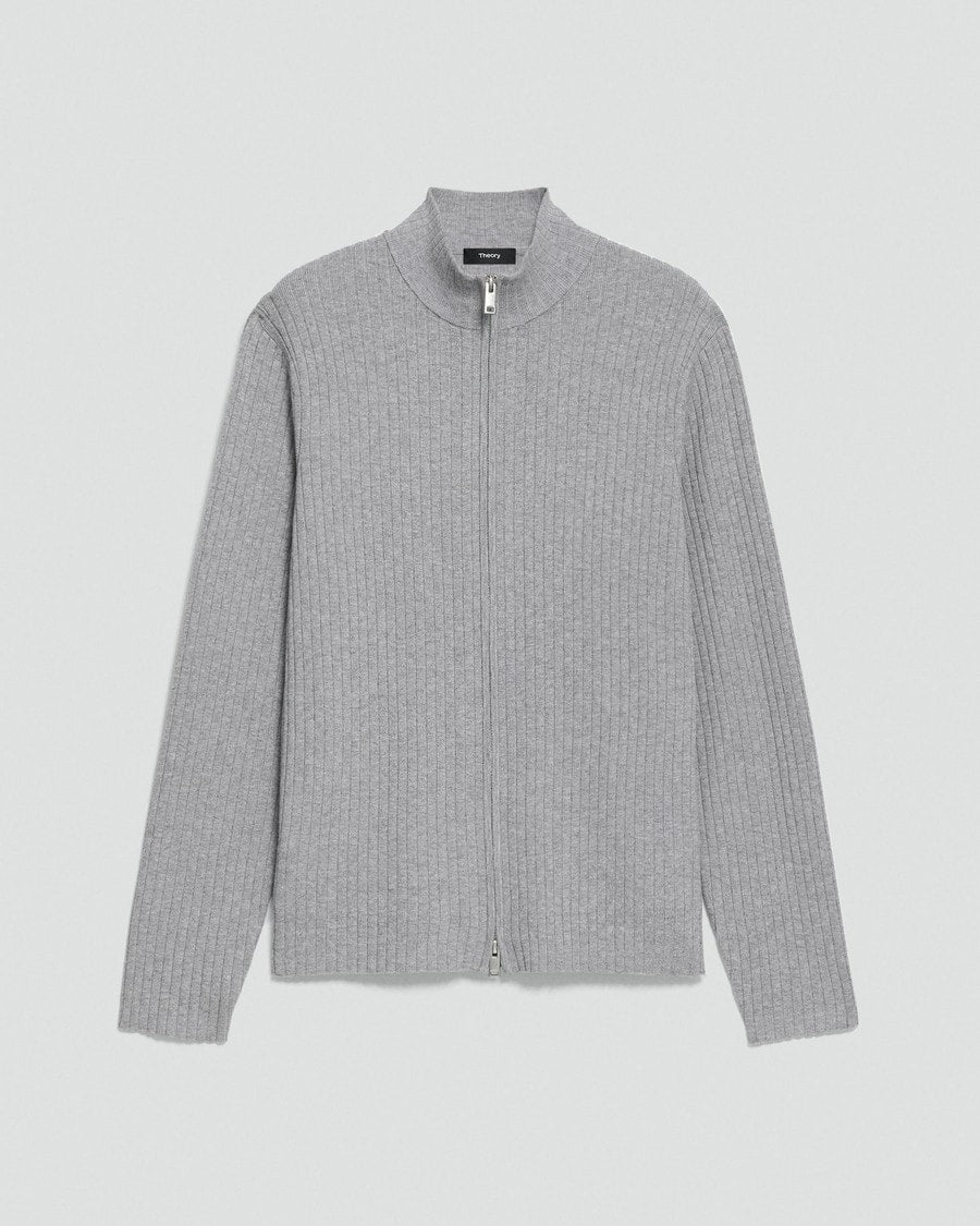 Ribbed Full-Zip Cardigan in Light Bilen