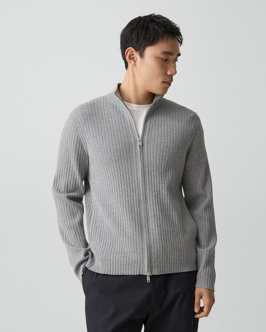 Ribbed Full-Zip Cardigan in Light Bilen