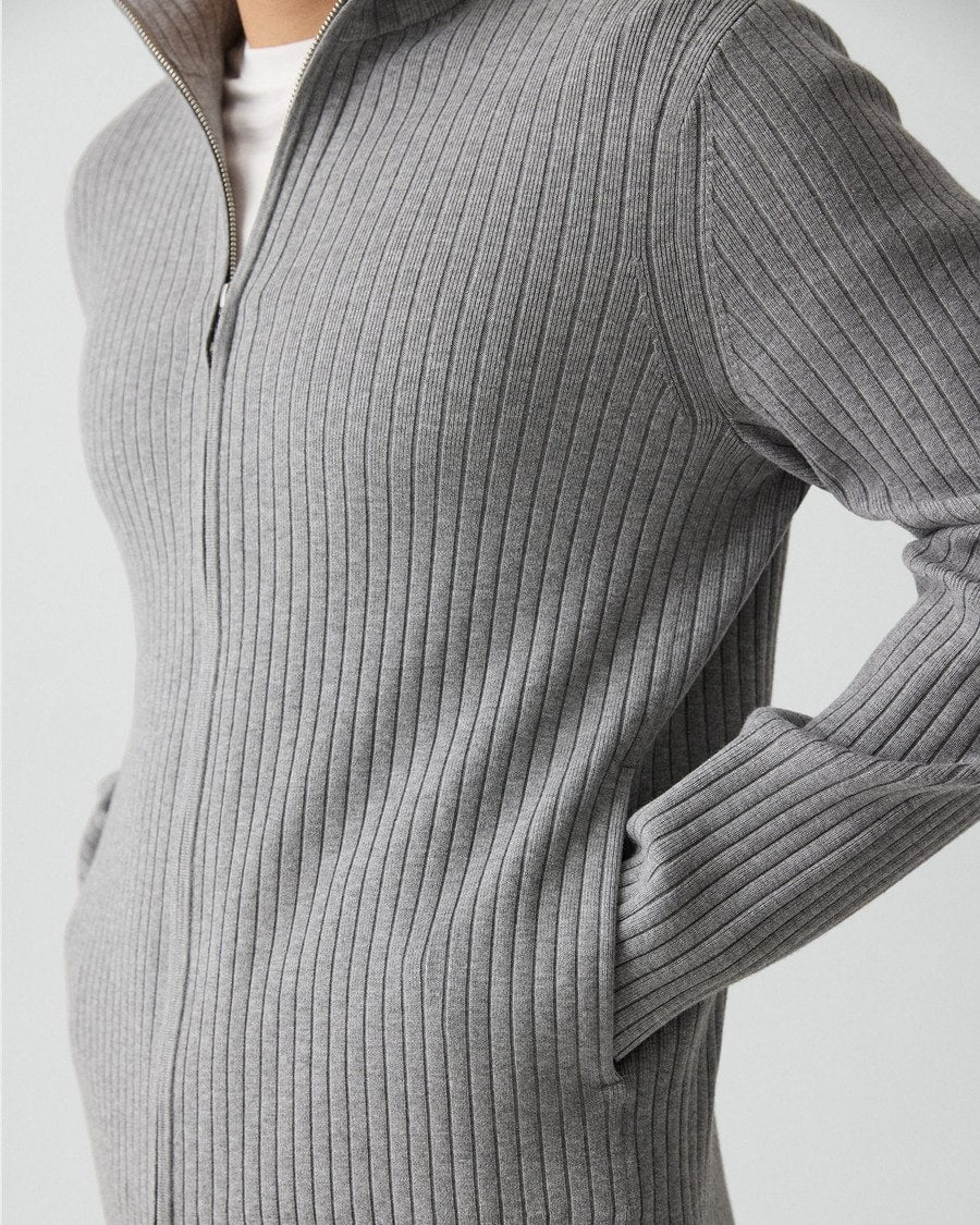 Ribbed Full-Zip Cardigan in Light Bilen