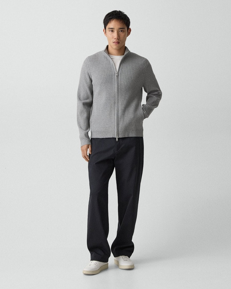 Ribbed Full-Zip Cardigan in Light Bilen