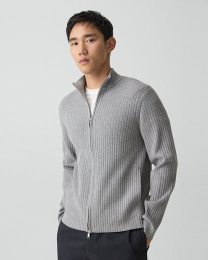 Ribbed Full-Zip Cardigan in Light Bilen