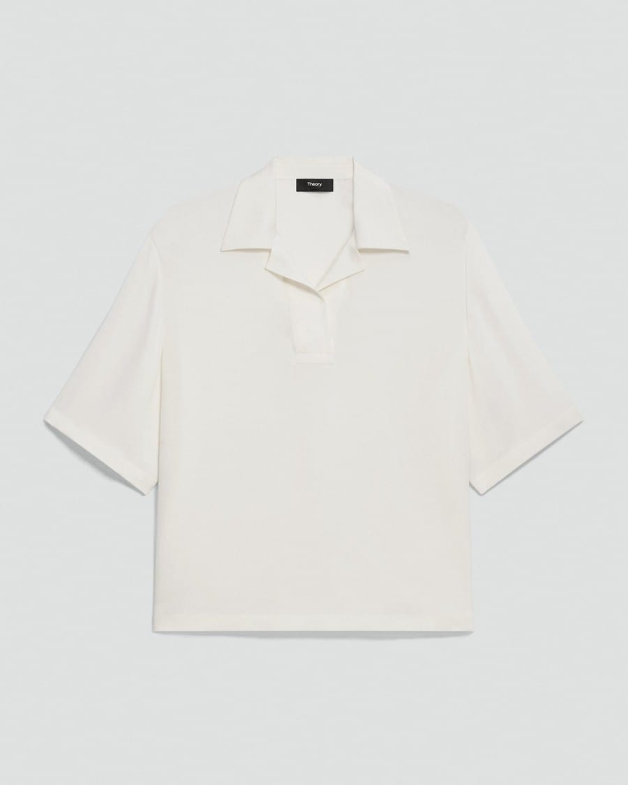 Oversized Polo Shirt in Silk Georgette