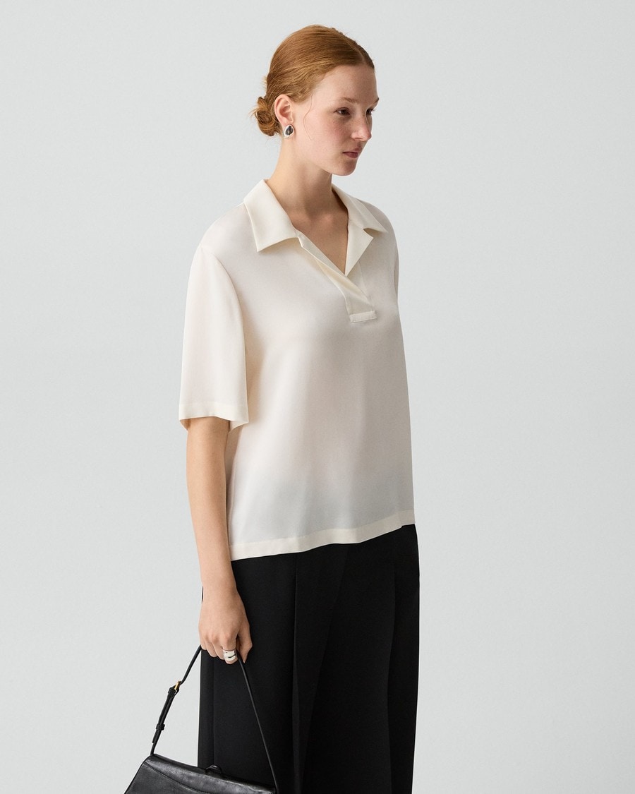 Oversized Polo Shirt in Silk Georgette