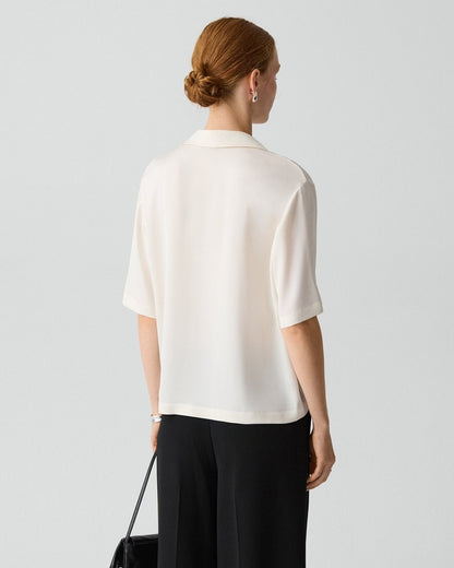 Oversized Polo Shirt in Silk Georgette