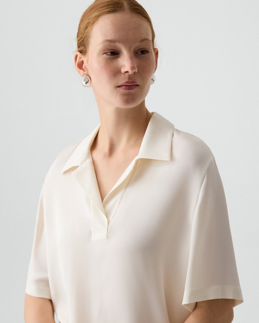 Oversized Polo Shirt in Silk Georgette