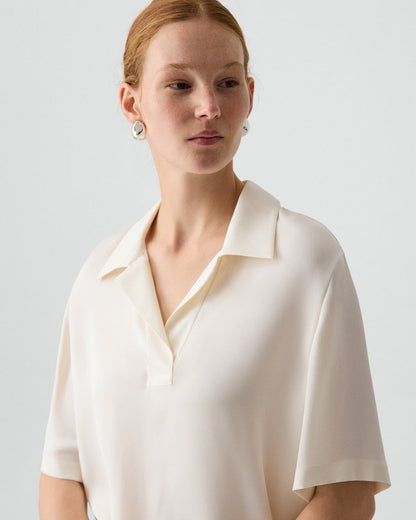 Oversized Polo Shirt in Silk Georgette