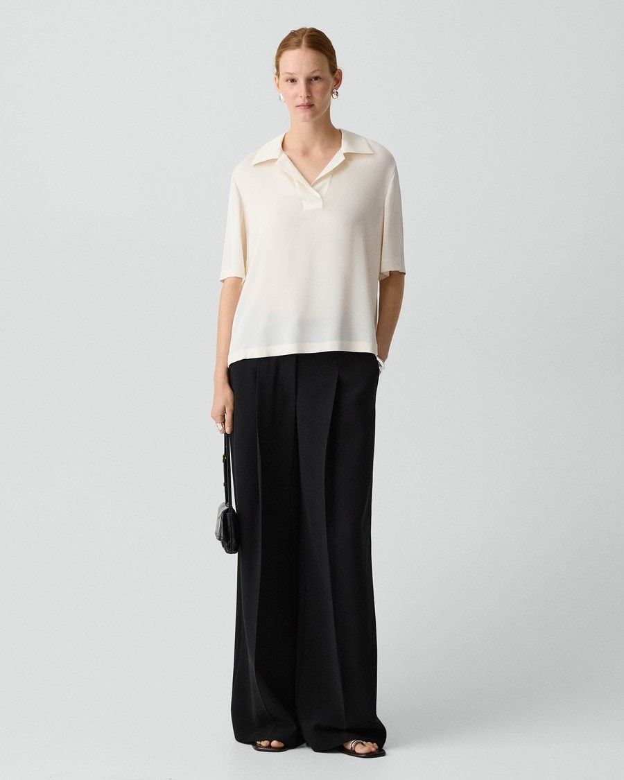 Oversized Polo Shirt in Silk Georgette