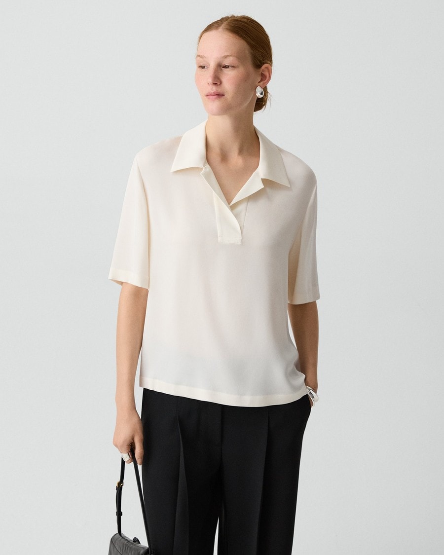 Oversized Polo Shirt in Silk Georgette