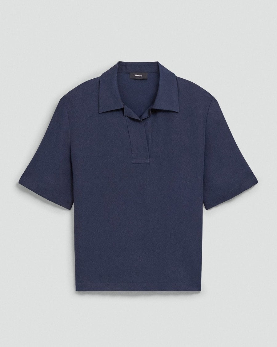 Oversized Polo Shirt in Silk Georgette