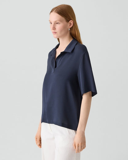 Oversized Polo Shirt in Silk Georgette