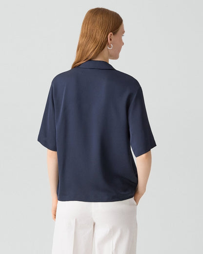 Oversized Polo Shirt in Silk Georgette