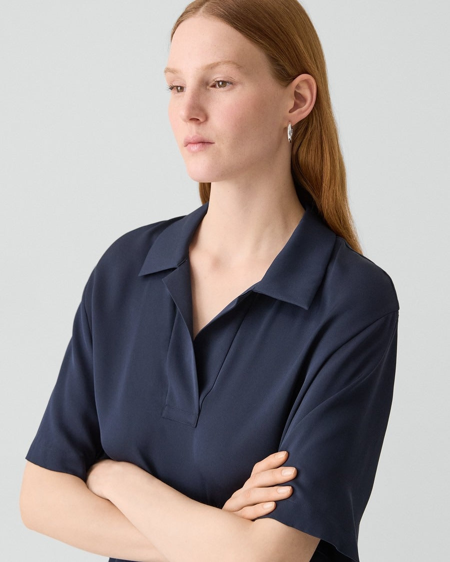 Oversized Polo Shirt in Silk Georgette