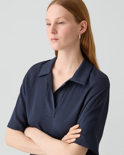 Oversized Polo Shirt in Silk Georgette