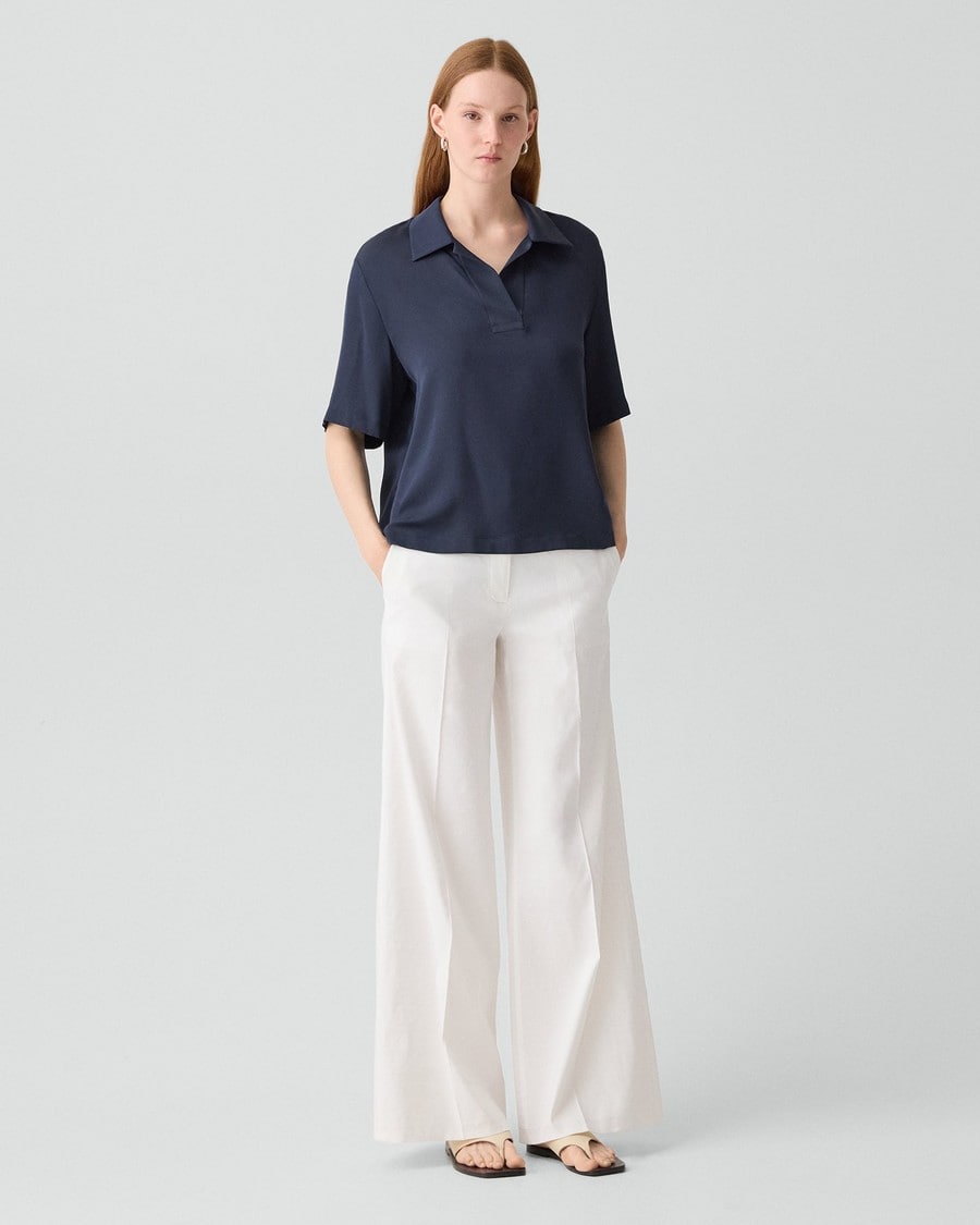 Oversized Polo Shirt in Silk Georgette