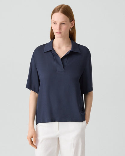 Oversized Polo Shirt in Silk Georgette