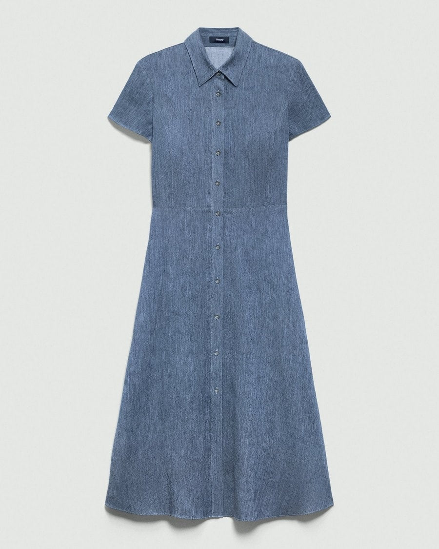 Midi Shirt Dress in Fluid Linen
