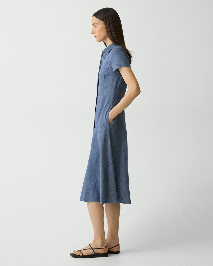 Midi Shirt Dress in Fluid Linen