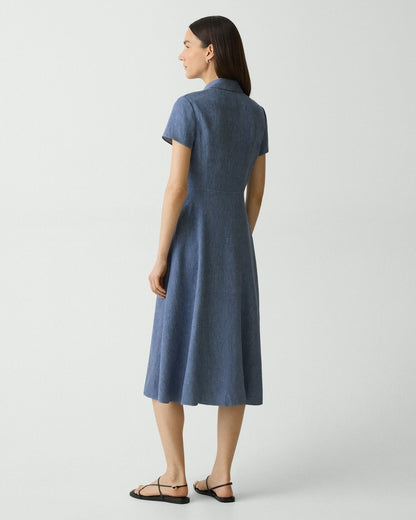 Midi Shirt Dress in Fluid Linen
