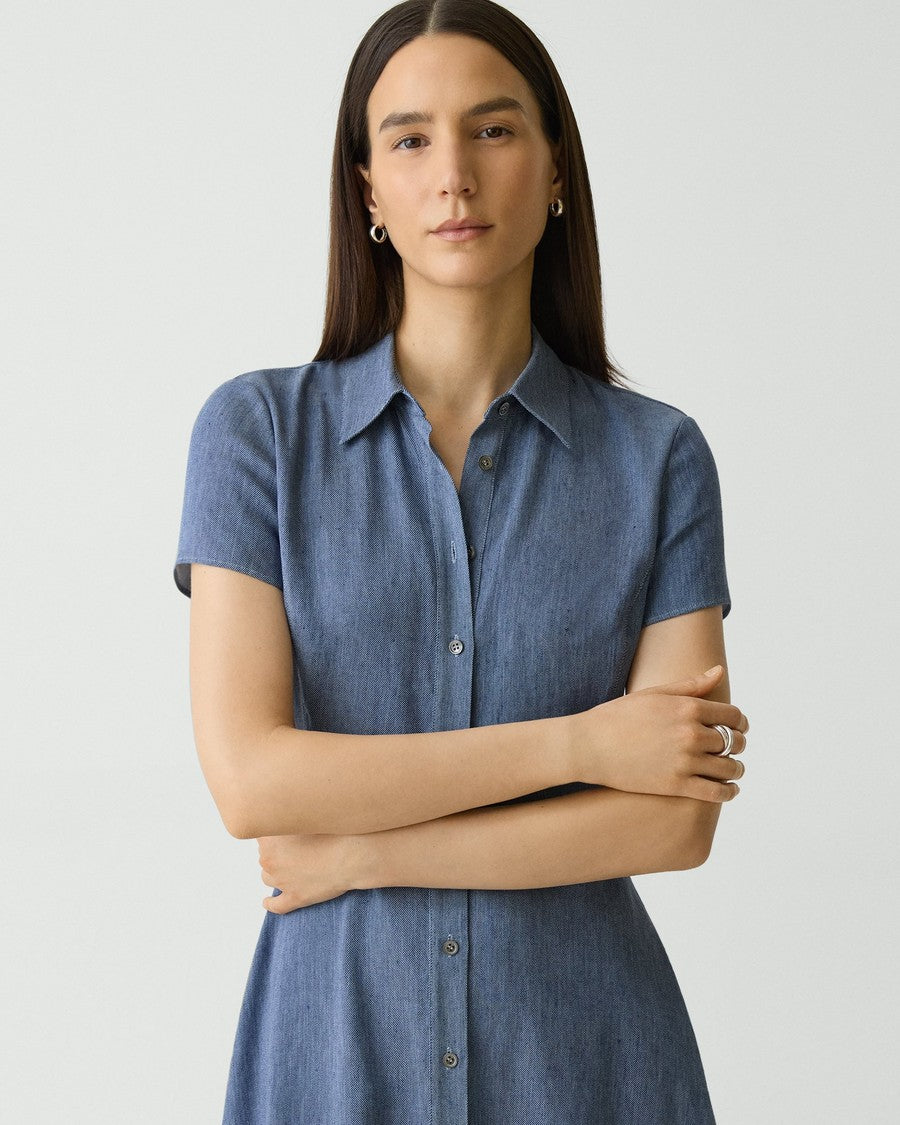 Midi Shirt Dress in Fluid Linen