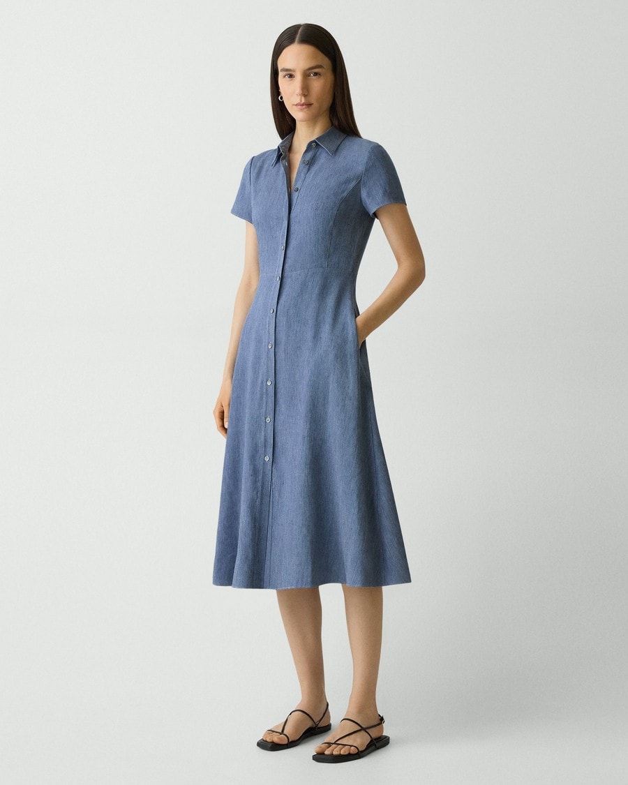 Midi Shirt Dress in Fluid Linen