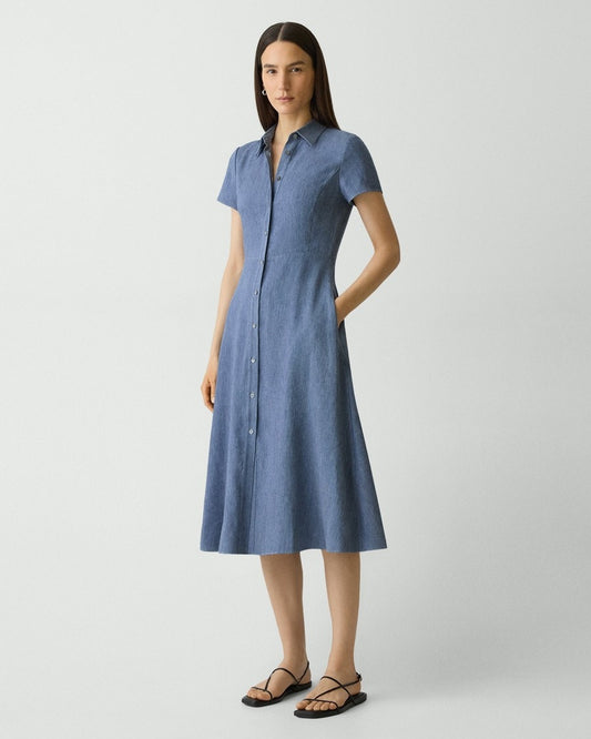 Midi Shirt Dress in Fluid Linen