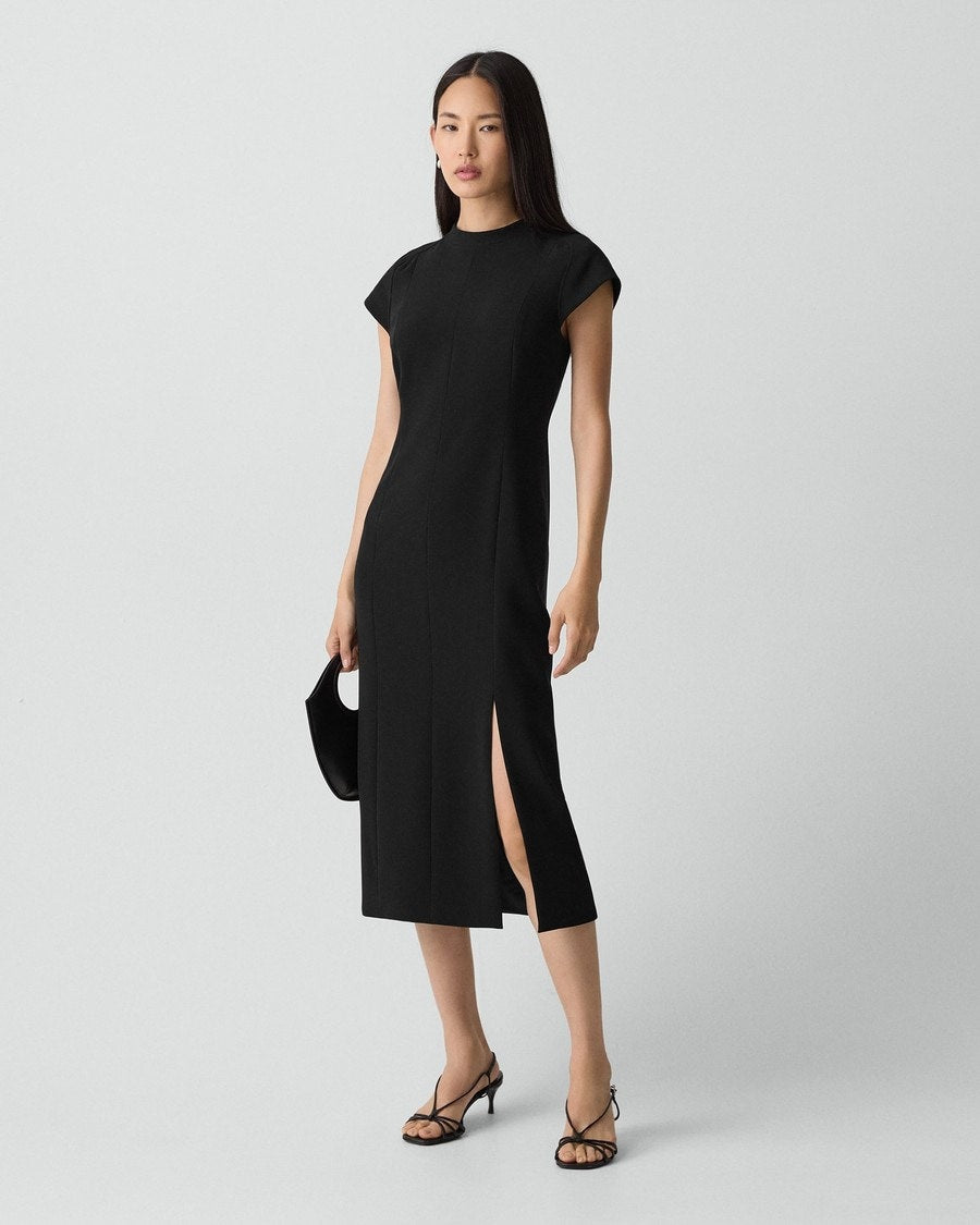 Short-Sleeve Midi Dress in Admiral Crepe