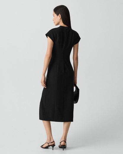 Short-Sleeve Midi Dress in Admiral Crepe