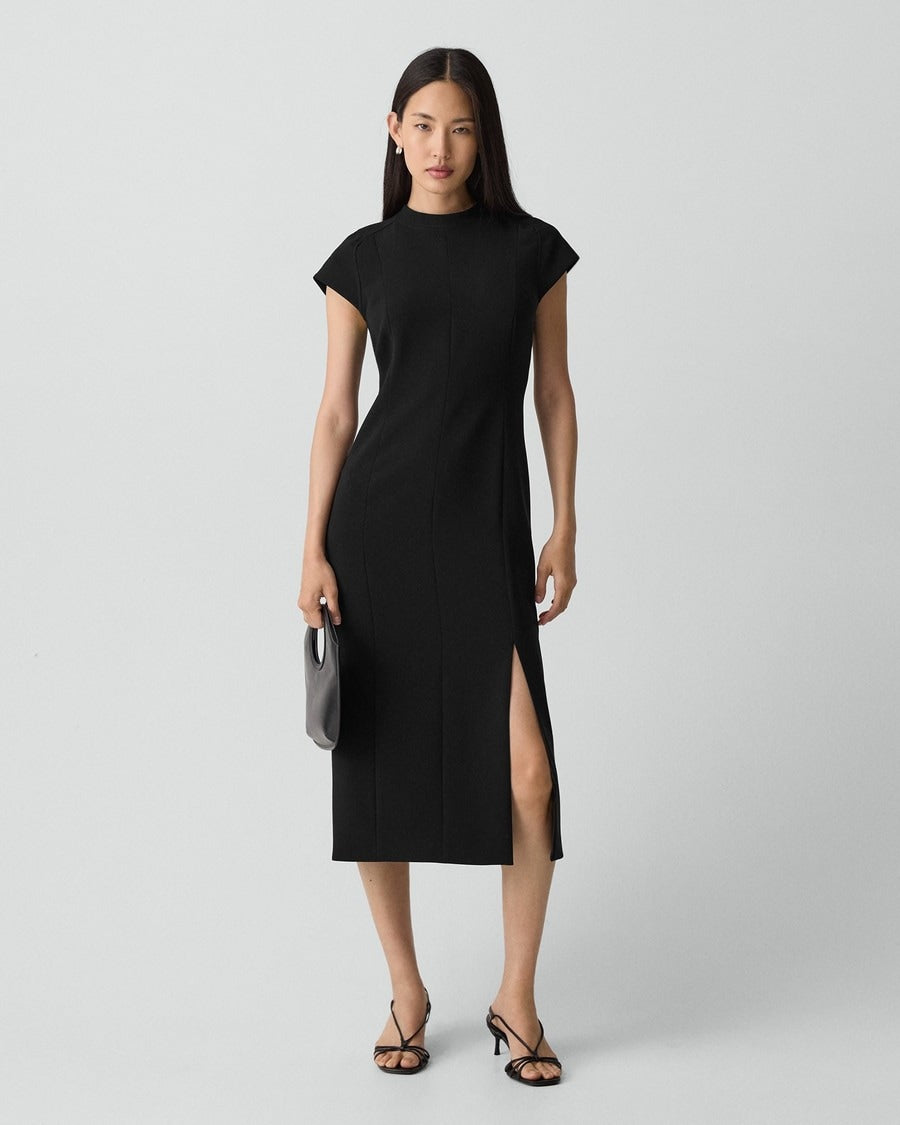 Short-Sleeve Midi Dress in Admiral Crepe