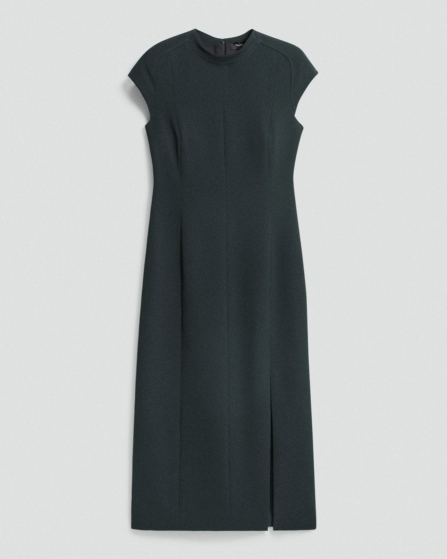 Short-Sleeve Midi Dress in Admiral Crepe