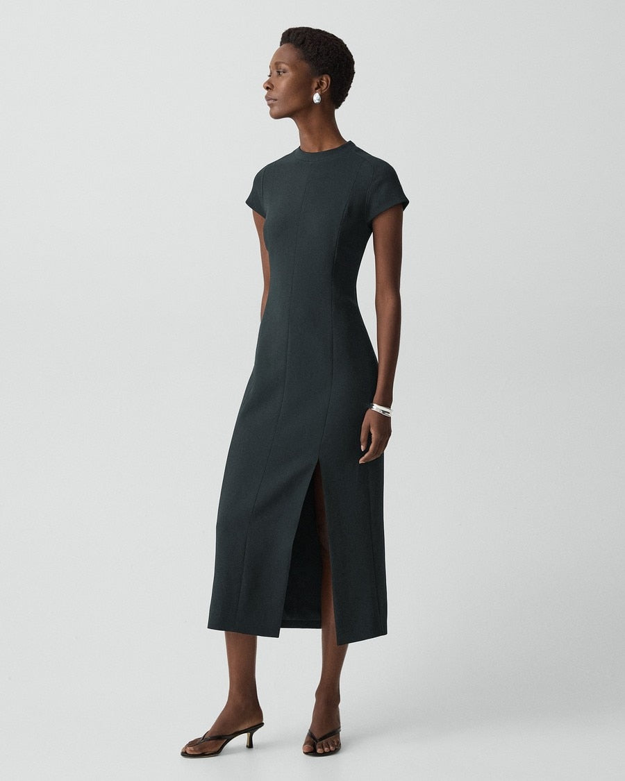 Short-Sleeve Midi Dress in Admiral Crepe