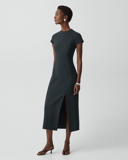 Short-Sleeve Midi Dress in Admiral Crepe