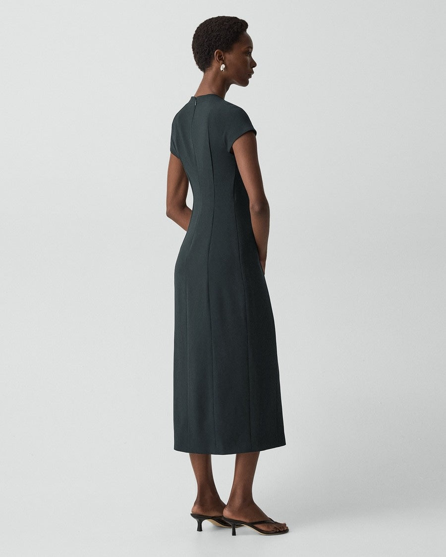 Short-Sleeve Midi Dress in Admiral Crepe
