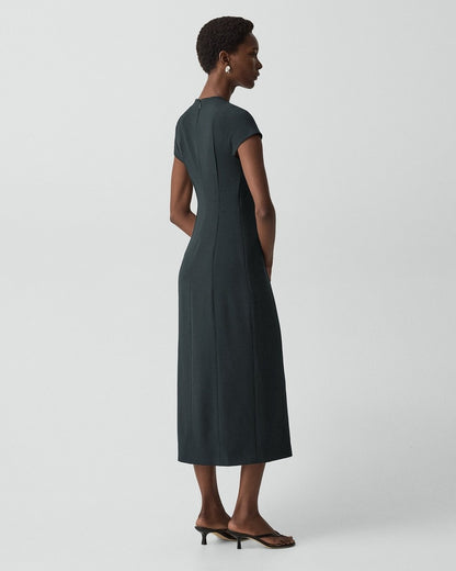 Short-Sleeve Midi Dress in Admiral Crepe