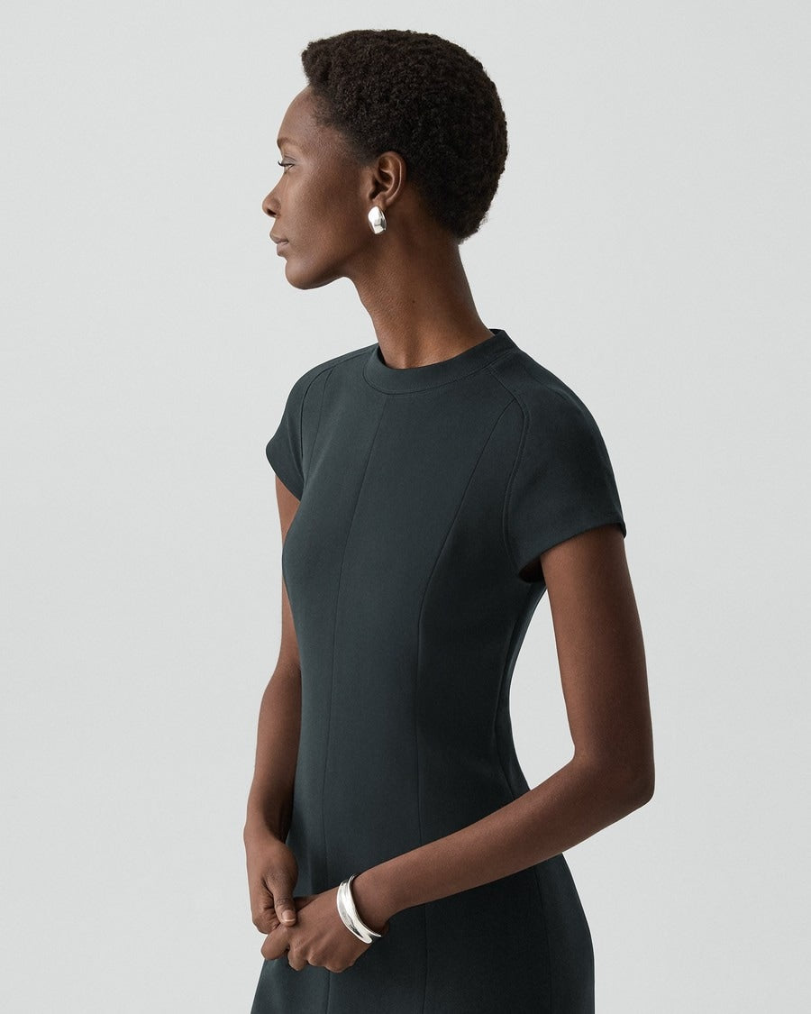 Short-Sleeve Midi Dress in Admiral Crepe