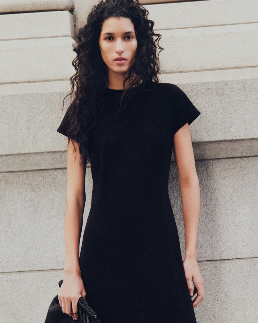 Short-Sleeve Midi Dress in Admiral Crepe