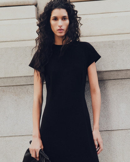 Short-Sleeve Midi Dress in Admiral Crepe