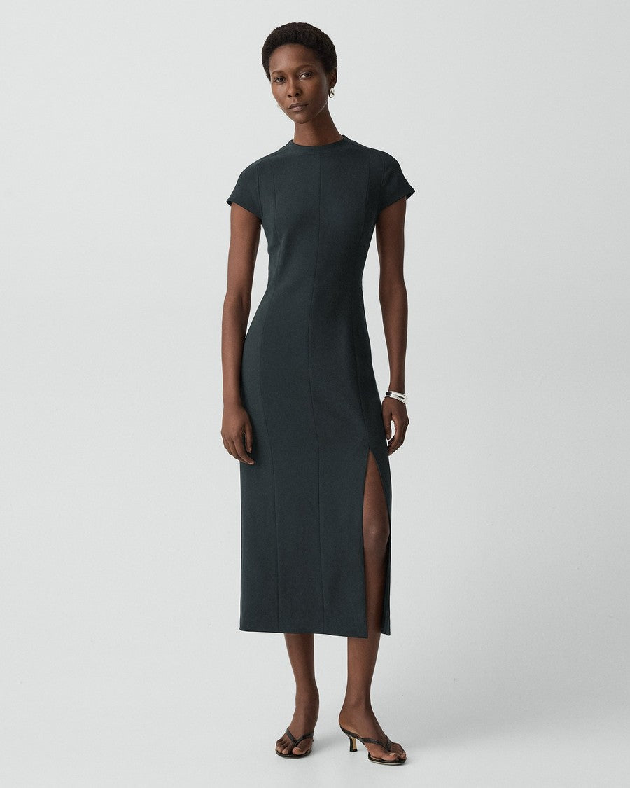 Short-Sleeve Midi Dress in Admiral Crepe