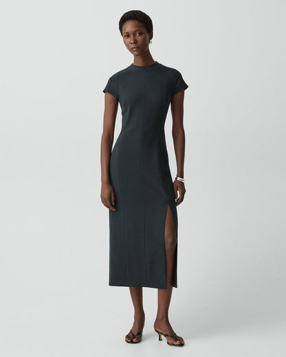 Short-Sleeve Midi Dress in Admiral Crepe