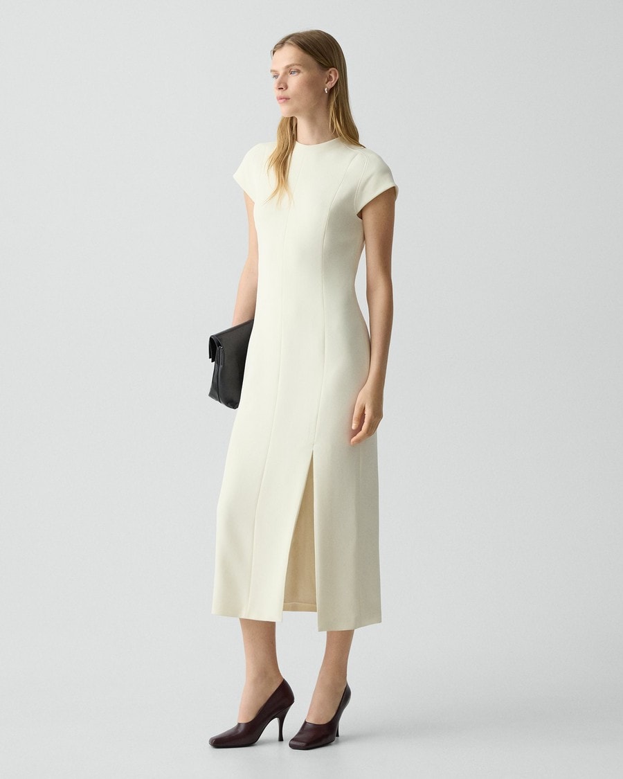 Short-Sleeve Midi Dress in Admiral Crepe