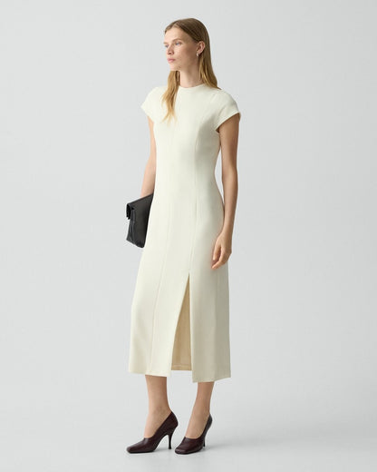 Short-Sleeve Midi Dress in Admiral Crepe