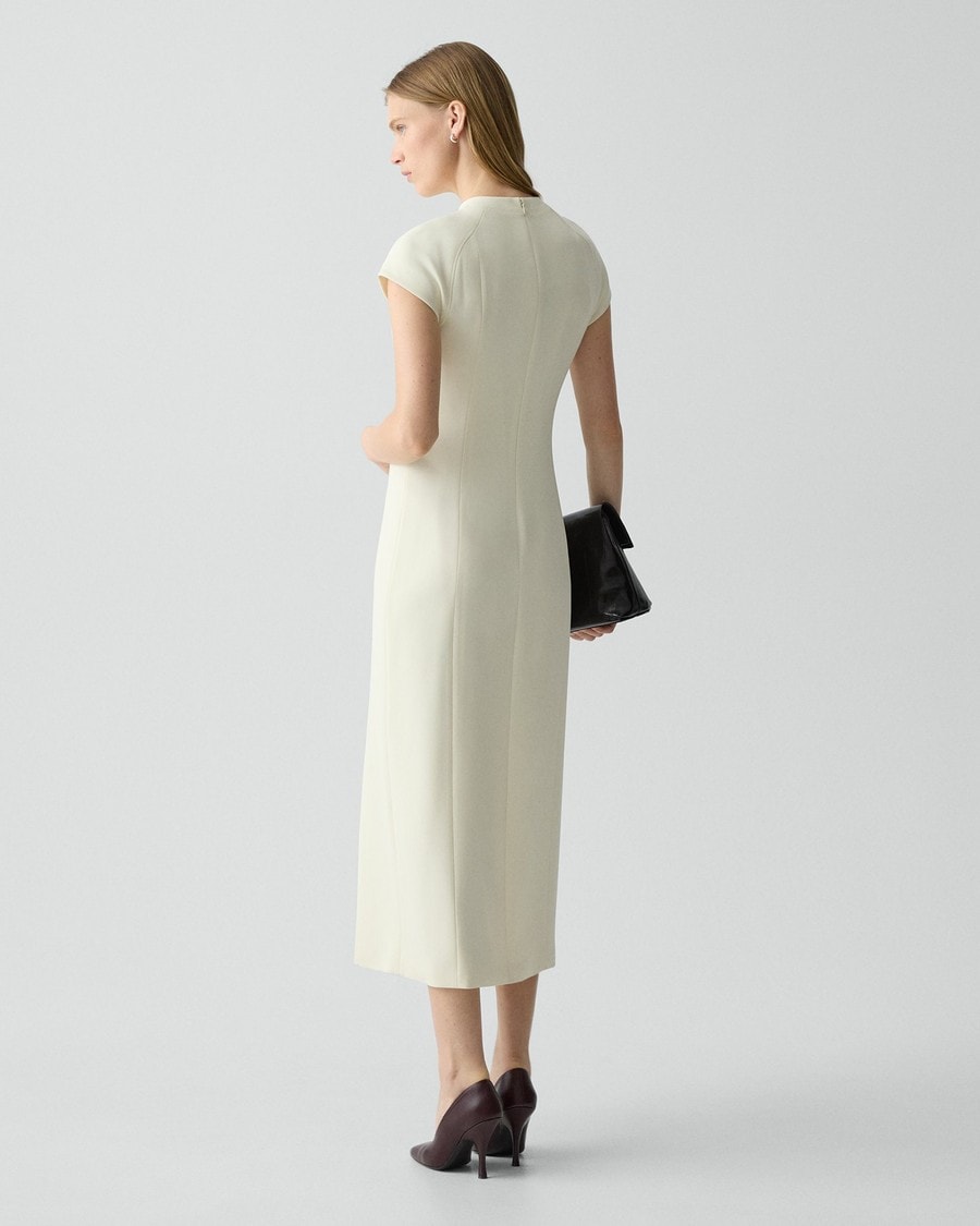 Short-Sleeve Midi Dress in Admiral Crepe