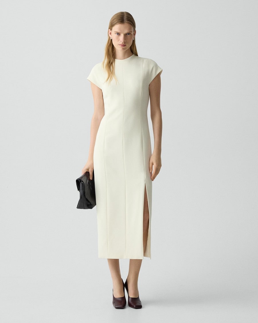 Short-Sleeve Midi Dress in Admiral Crepe