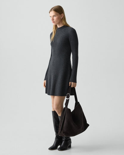 Ribbed Sweater Dress in Felted Wool-Cashmere