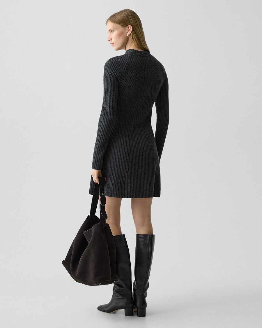 Ribbed Sweater Dress in Felted Wool-Cashmere