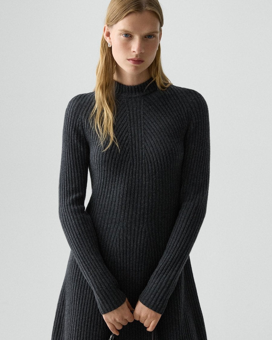 Ribbed Sweater Dress in Felted Wool-Cashmere
