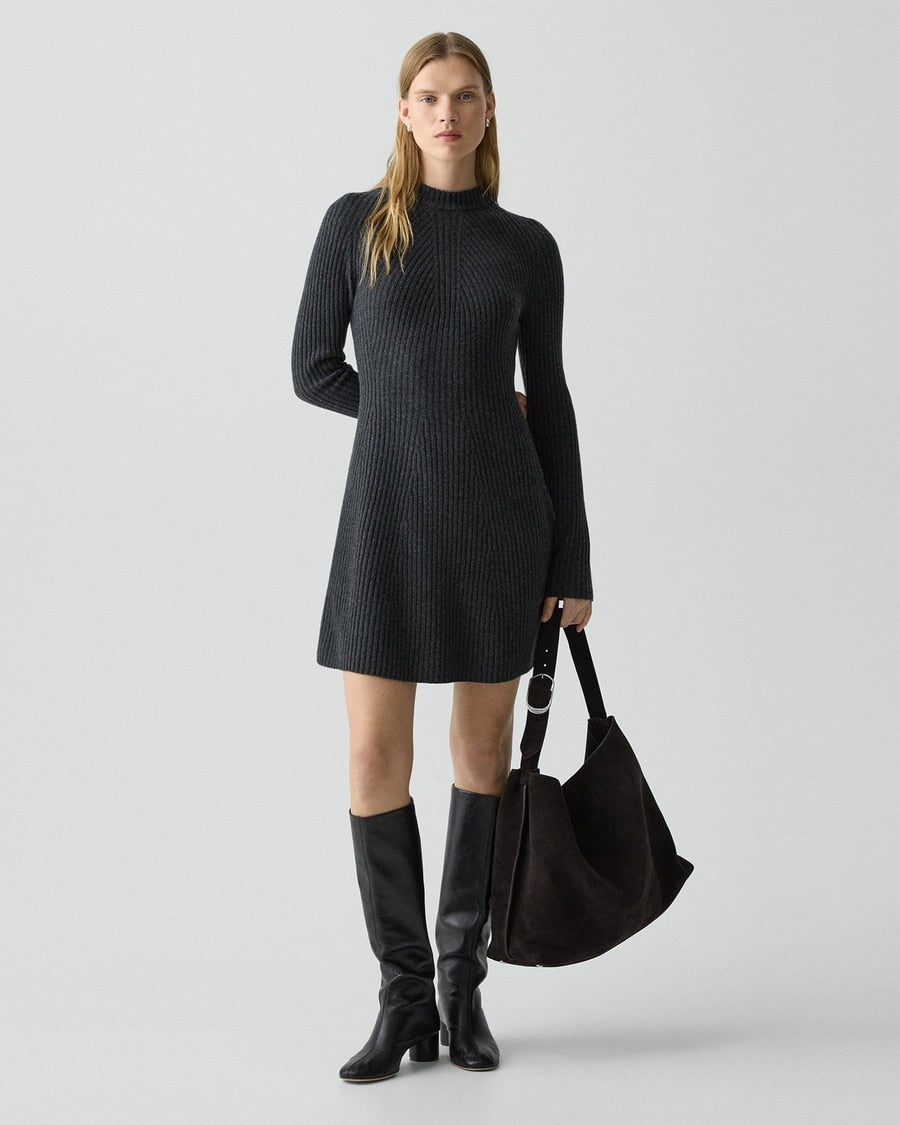 Ribbed Sweater Dress in Felted Wool-Cashmere