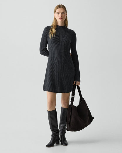Ribbed Sweater Dress in Felted Wool-Cashmere