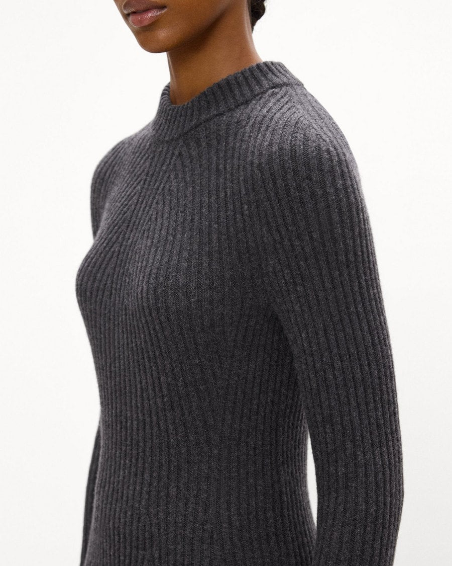 Ribbed Sweater Dress in Felted Wool-Cashmere
