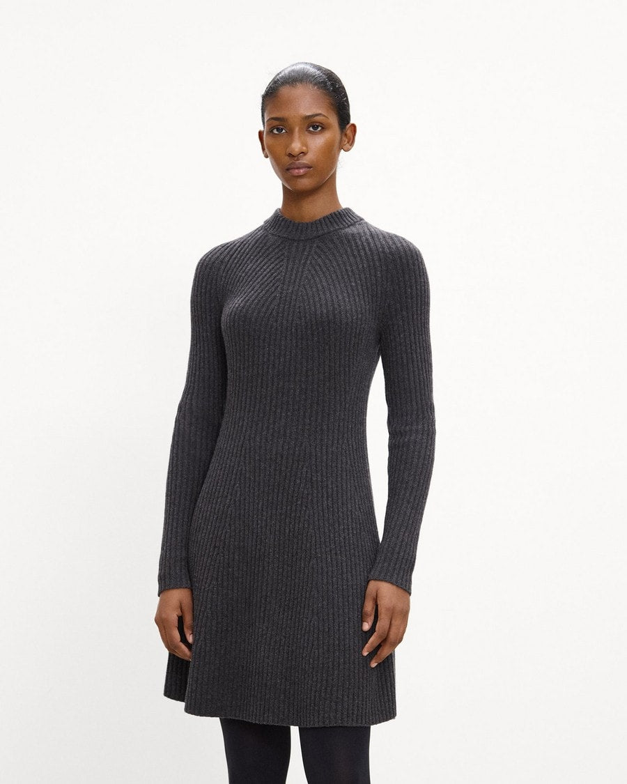 Ribbed Sweater Dress in Felted Wool-Cashmere