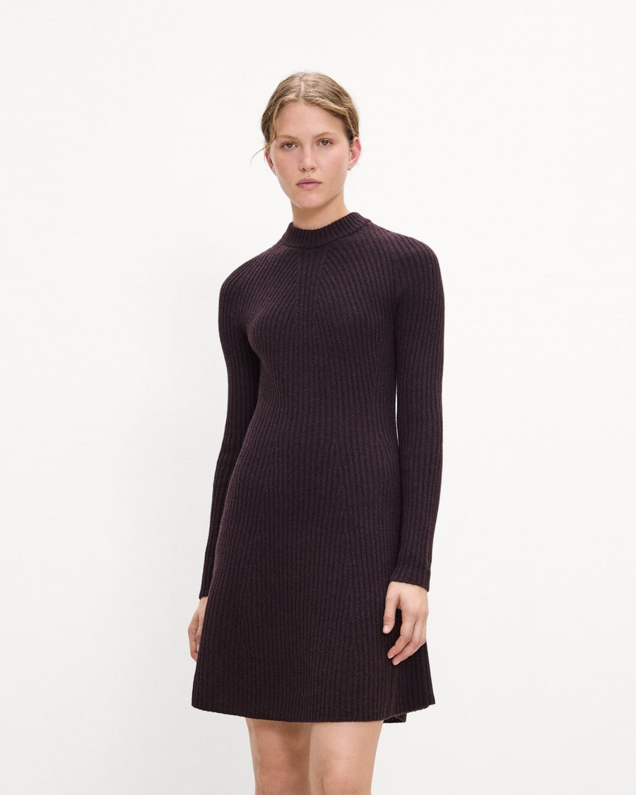 Ribbed Sweater Dress in Felted Wool-Cashmere